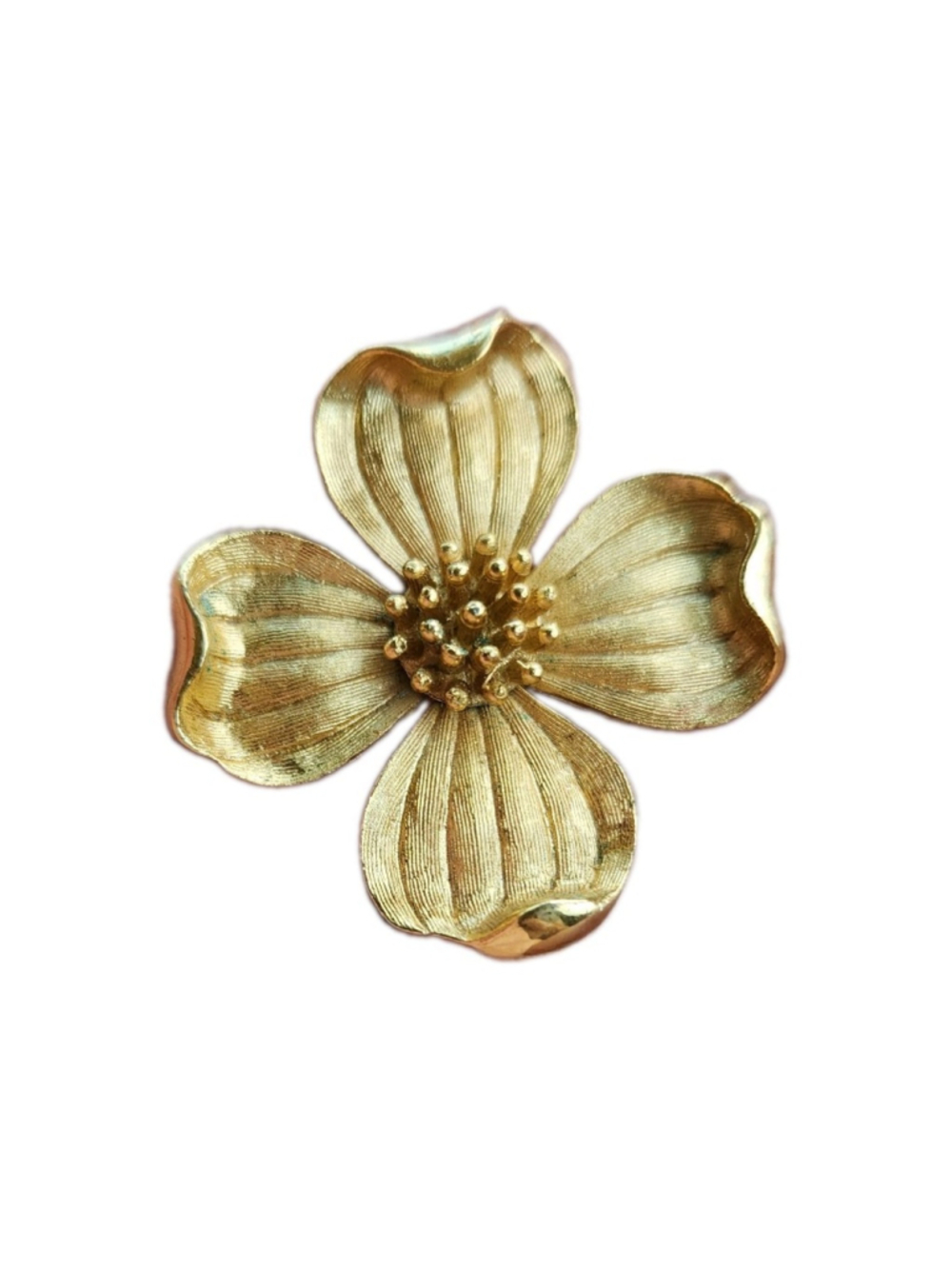 Vintage Crown Trifari Brooch Pin Dogwood Flower Textured Gold tone Spring 1960’s